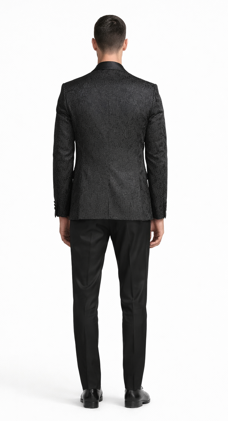 Black Tuxedo Jacket Paisley Pattern Slim Fit - Wedding - Prom