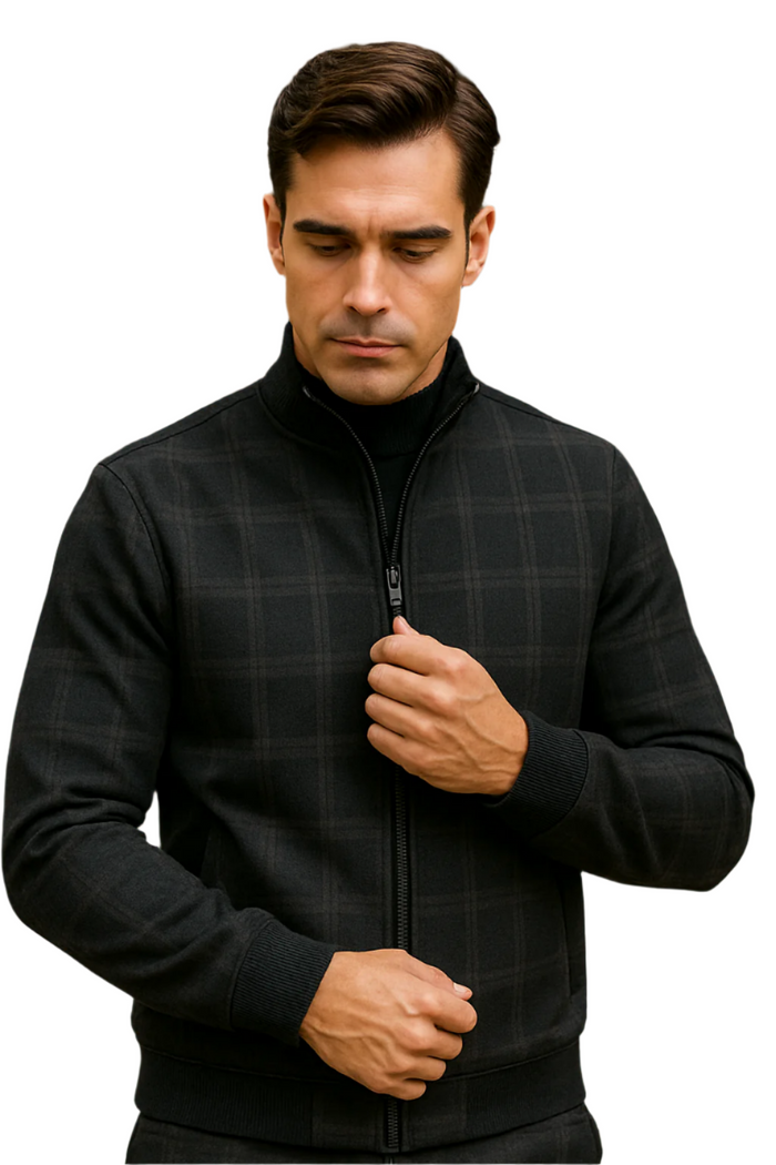 Men's Tazio Track Suit Set: Stylish Black Plaid Jacket & Pant