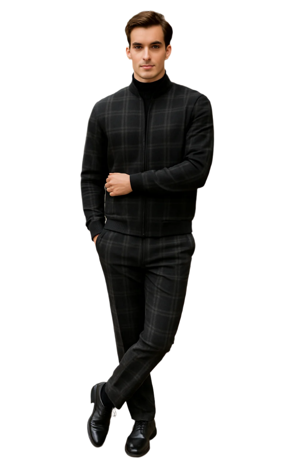 Men's Tazio Track Suit Set: Stylish Black Plaid Jacket & Pant