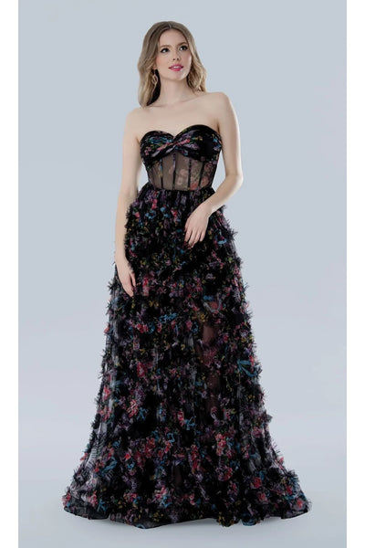 Black Print Prom Dress Strapless Corset Ball Gown Stella Couture 25117
