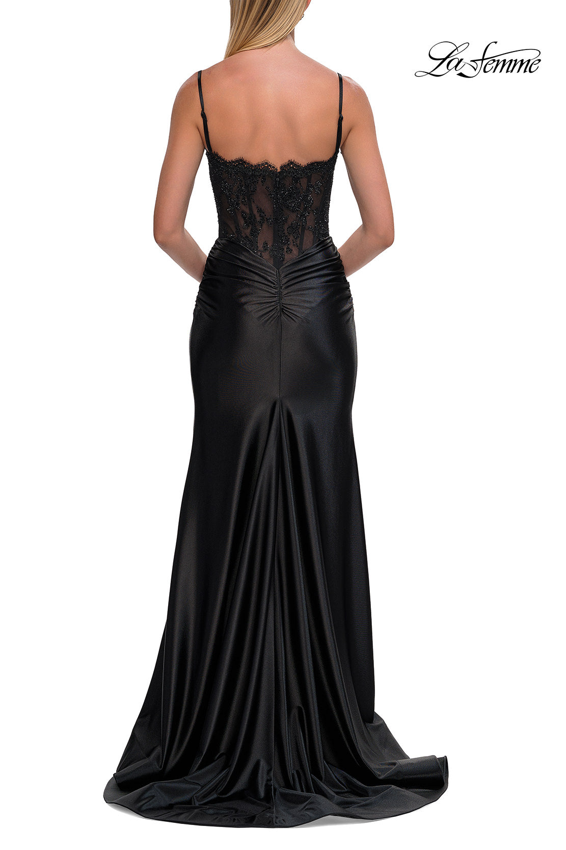 La Femme 33325 Beaded Lace Spaghetti Strap Dress