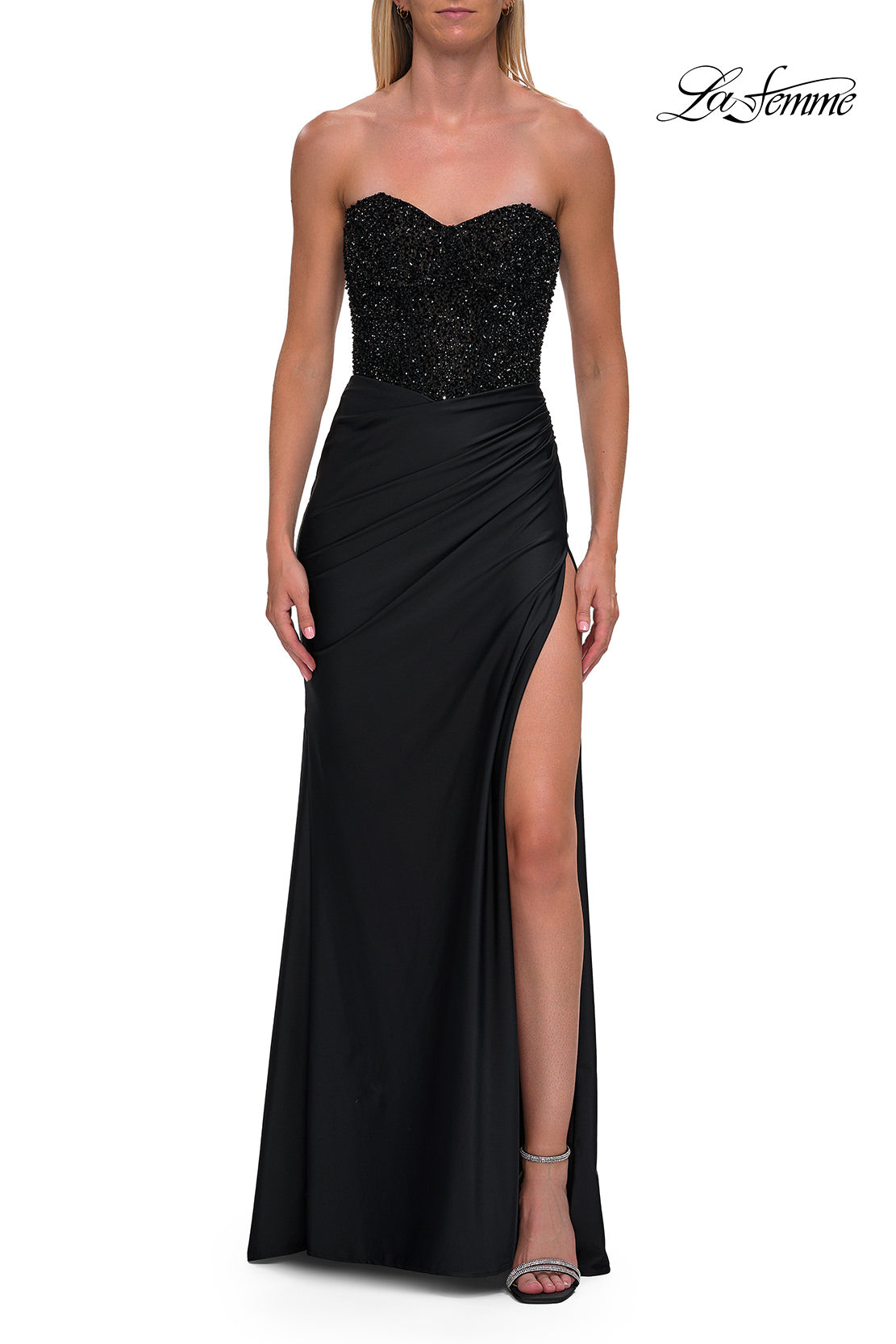 La Femme 33355 Beaded Corset Sweetheart Slit Gown