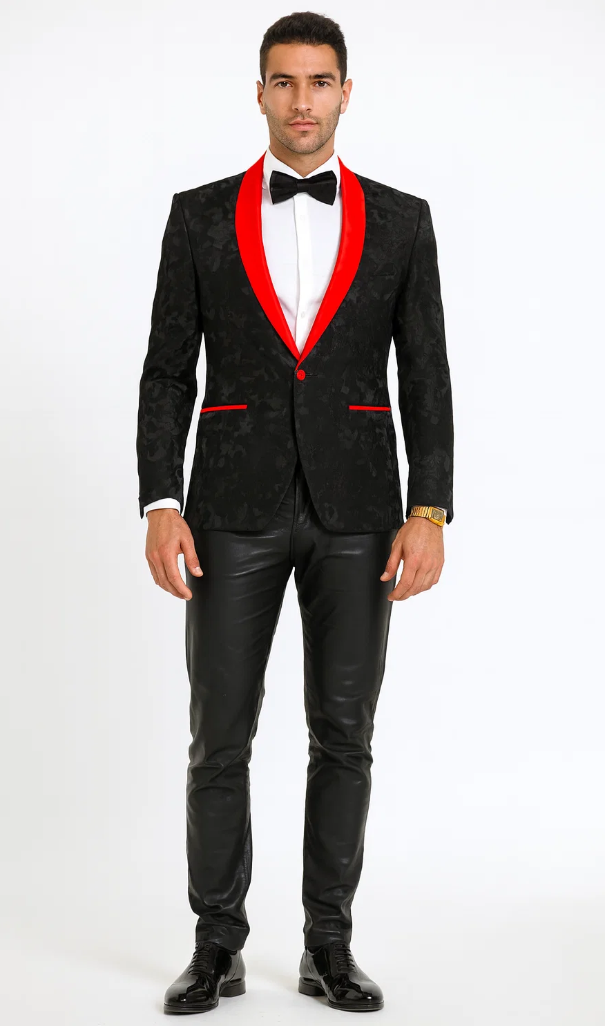 Black and Red Tuxedo Jacket Floral Pattern Slim Fit - Wedding - Prom – SuitUSA
