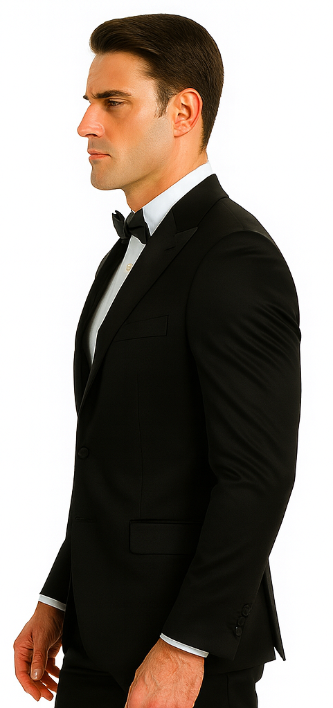 Black Satin Slim Fit 3 Piece Tazzio Men's Suit with Peak Lapel Jacket – Modern Design