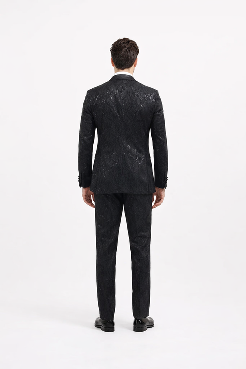 Black Sequin Tuxedo Suit with Satin Shawl Lapel - Mens Slim Fit Formal Prom and Wedding Attire by USA Men's Outlet