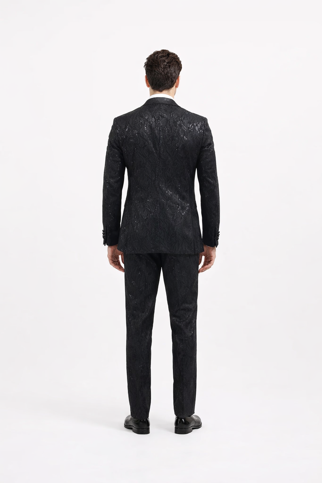 Black Sequin Tuxedo Suit with Satin Shawl Lapel - Mens Slim Fit Formal Prom and Wedding Attire by USA Men's Outlet