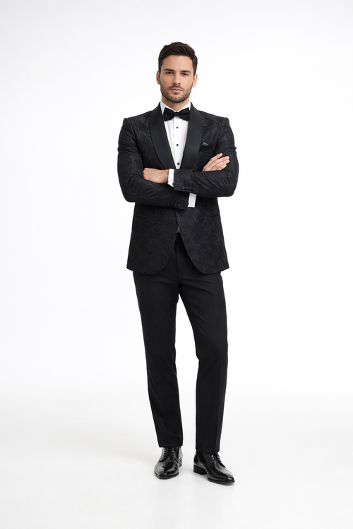 Black Sequin Tuxedo Suit with Satin Shawl Lapel - Mens Slim Fit Formal Prom and Wedding Attire by USA Men's Outlet