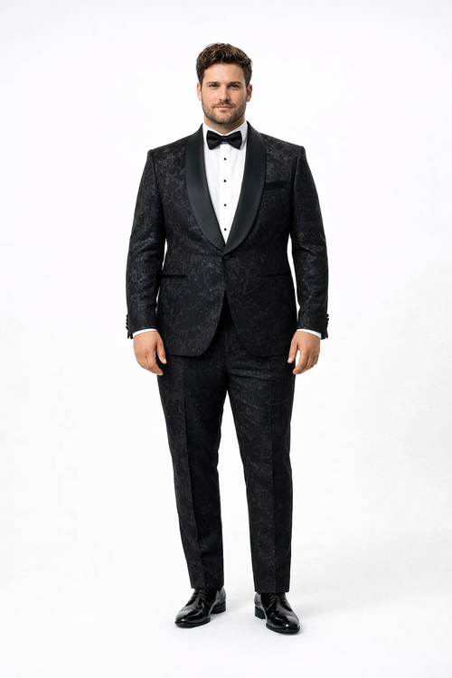 Black Sequin Tuxedo Suit with Satin Shawl Lapel - Mens Slim Fit Formal Prom and Wedding Attire by USA Men's Outlet