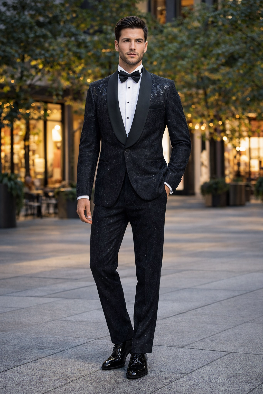 Black Sequin Tuxedo Suit with Satin Shawl Lapel - Mens Slim Fit Formal Prom and Wedding Attire by USA Men's Outlet