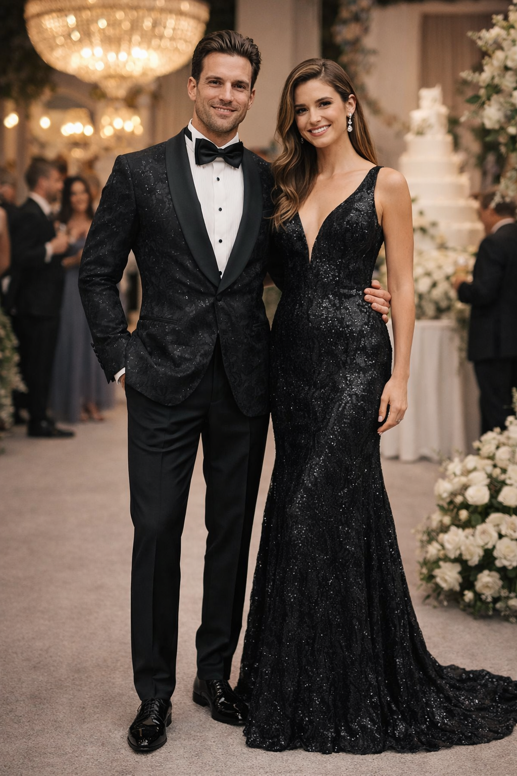 Black Sequin Tuxedo Suit with Satin Shawl Lapel - Mens Slim Fit Formal Prom and Wedding Attire by USA Men's Outlet