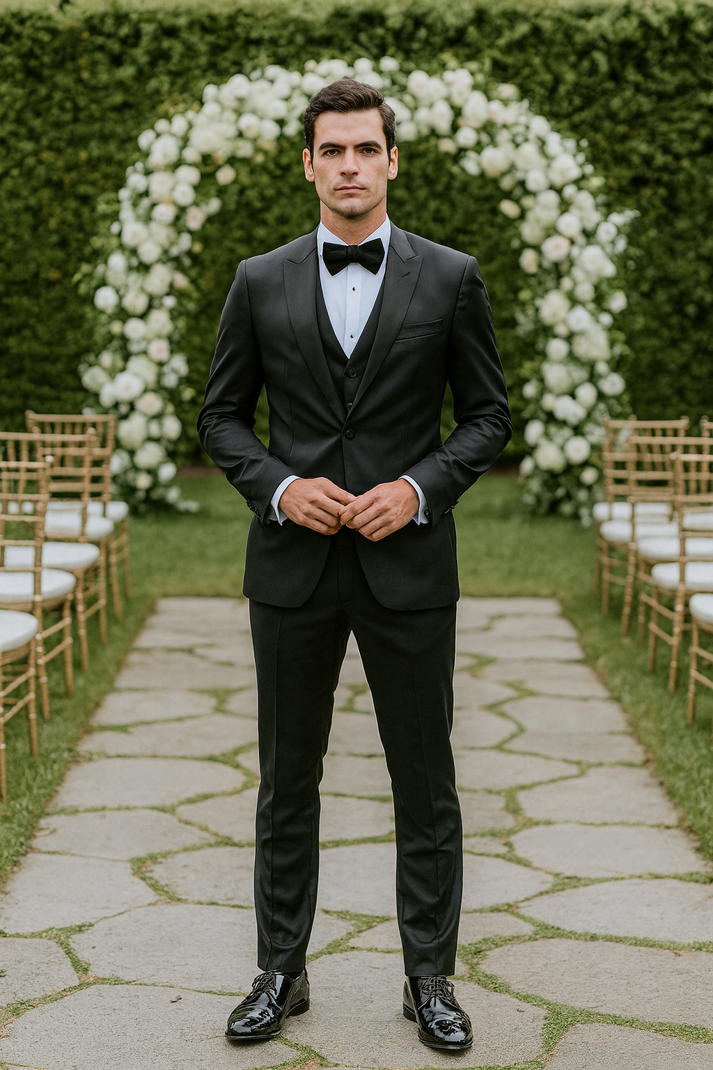 Black Slim Fit Satin Tuxedo – Four Piece Set