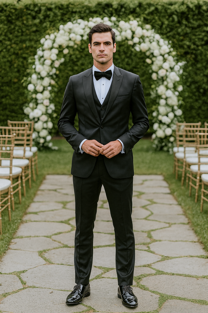 Black Slim Fit Satin Tuxedo – Four Piece Set