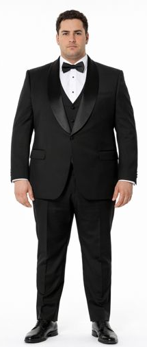 Black Slim Fit Tuxedo with Large Shawl Lapel – 3 Piece Wedding & Prom Set