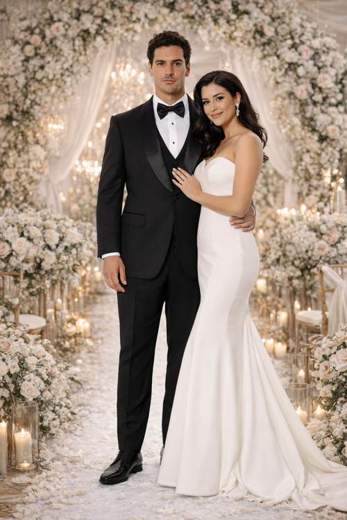 Black Slim Fit Tuxedo with Large Shawl Lapel – 3 Piece Wedding & Prom Set