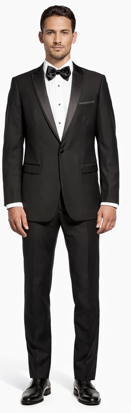 Black Slim Fit Tuxedo with Peak Framed Lapel – Wedding & Prom