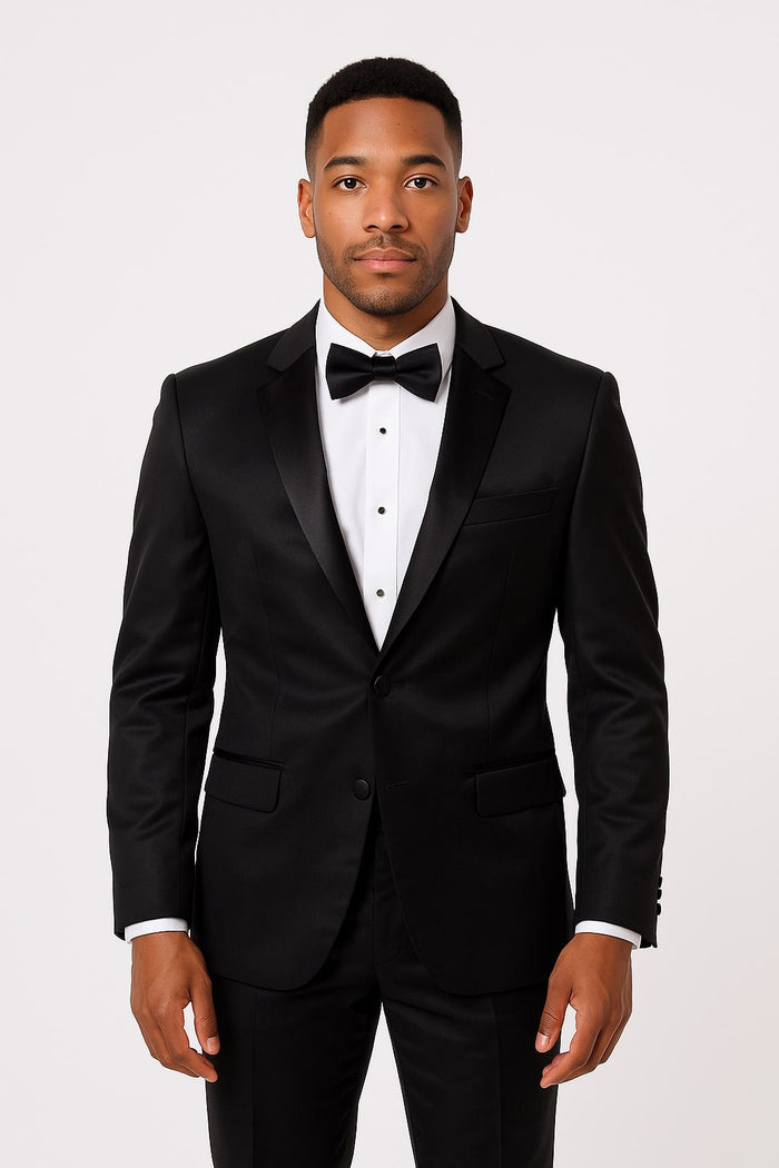 Black Satin Tuxedo Set - 4-Piece Style for Weddings & Proms by Tazzio