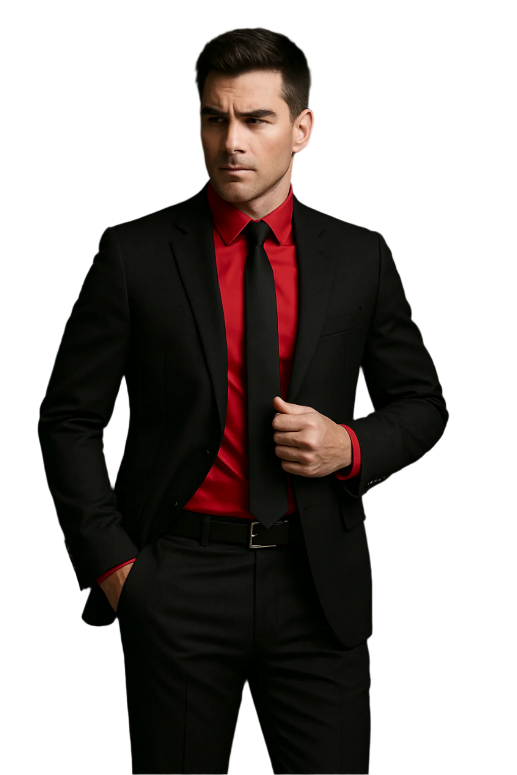 Men's Black Suit Red Shirt Black Tie Package Combo ~ Combination Deal