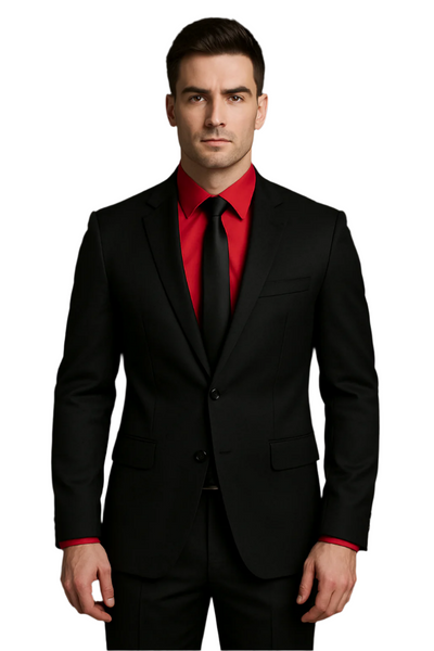 Men's Black Suit Red Shirt Black Tie Package Combo ~ Combination Deal As Seen In The Picture