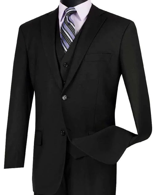 Black Three Piece Classic Fit Suit by Vinci