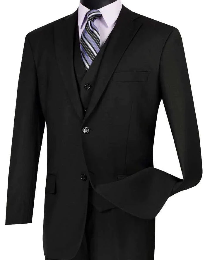 Black Three Piece Classic Fit Suit by Vinci