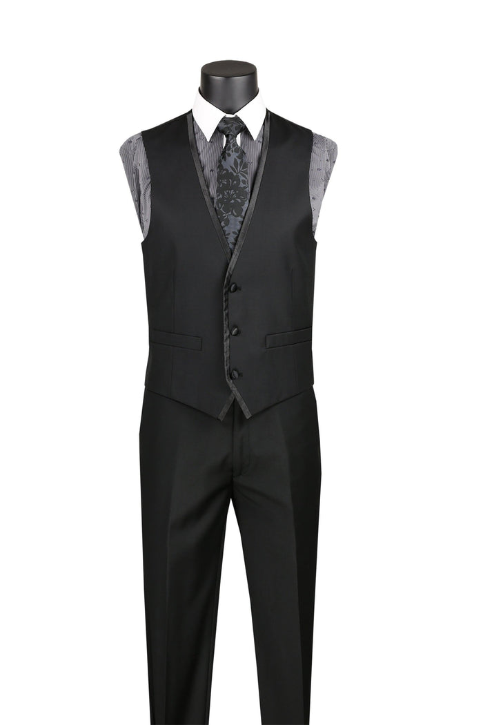 Black Trimmed Lapel Slim Fit 3 Piece Suit by Vinci