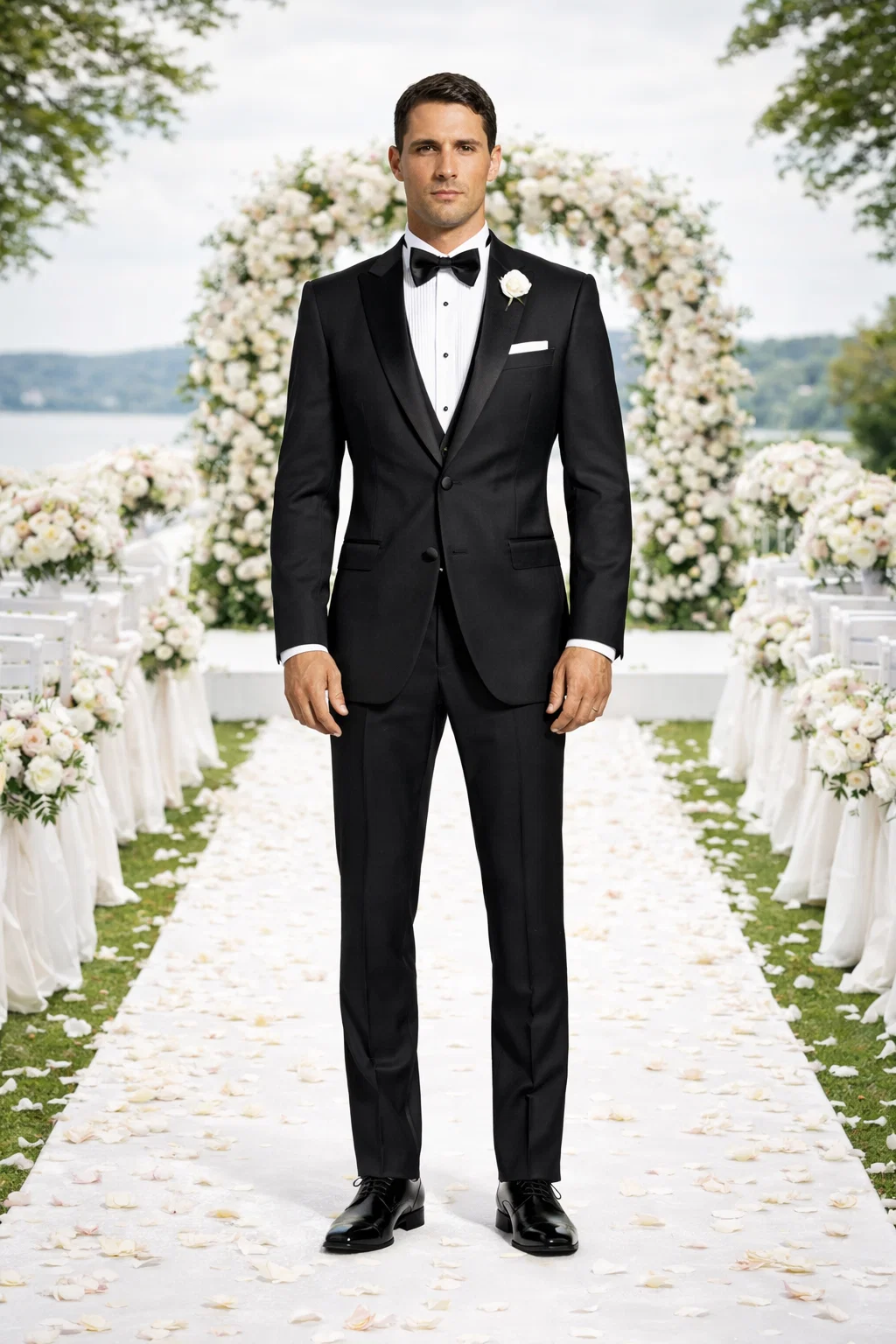 Black Tuxedo Slim Fit Peak Lapel - Wedding - Prom
