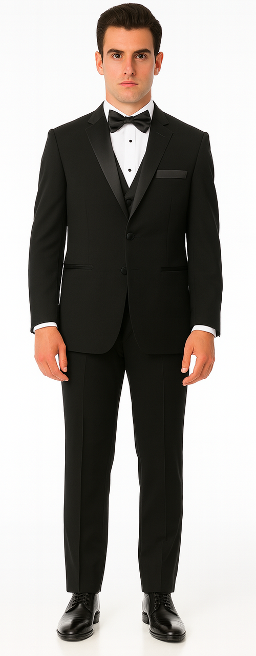 Black Tuxedo Slim Fit with Notch Lapel - Wedding - Prom