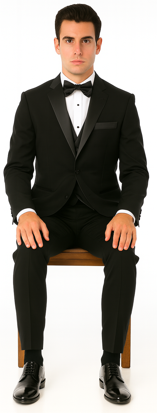 Black Tuxedo Slim Fit with Notch Lapel - Wedding - Prom