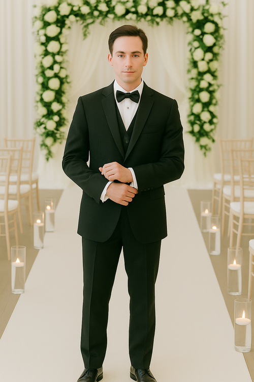 Black Tuxedo Slim Fit with Notch Lapel - Wedding - Prom