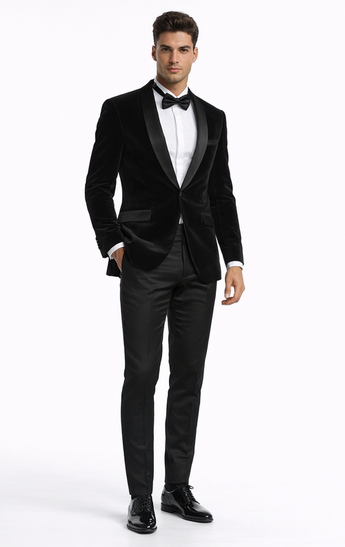 Black Velvet Tuxedo Jacket with Shawl Lapel – Slim Fit