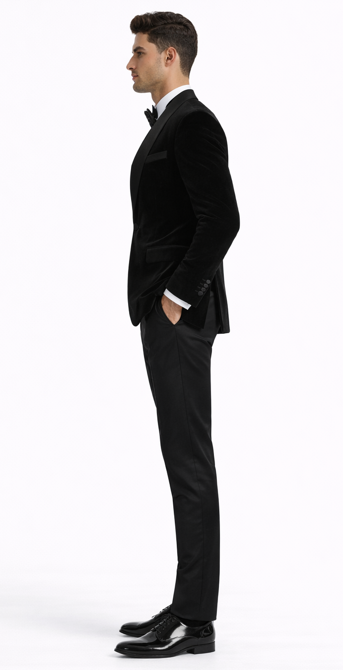 Black Velvet Tuxedo Jacket with Shawl Lapel – Slim Fit