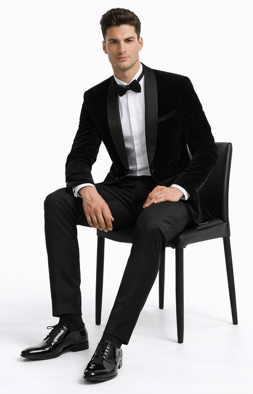 Black Velvet Tuxedo Jacket with Shawl Lapel – Slim Fit