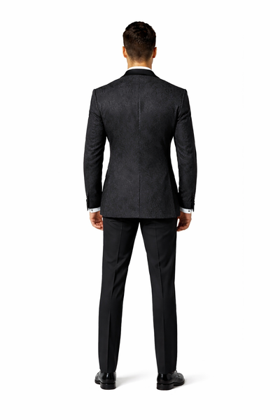 Black with Black Velvet Lapel 3-Piece Tailored-Fit Tuxedo