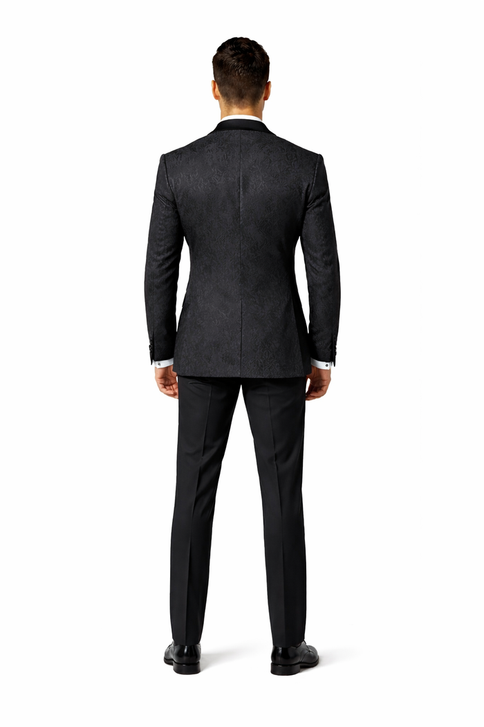 Black with Black Velvet Lapel 3-Piece Tailored-Fit Tuxedo
