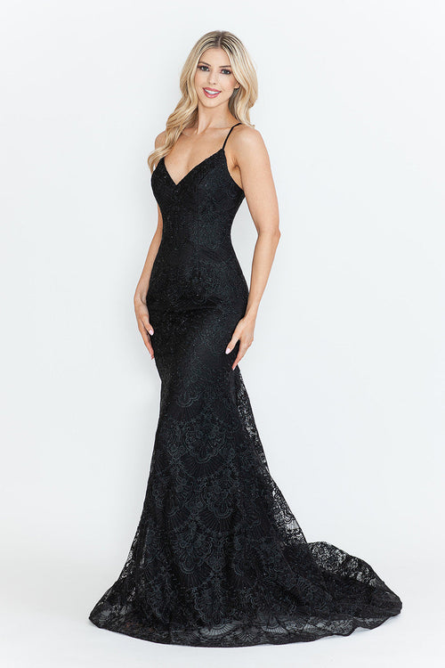 Red Carpet Dress V-Neck Spaghetti Strap Mermaid Gown By Lenovia 8338