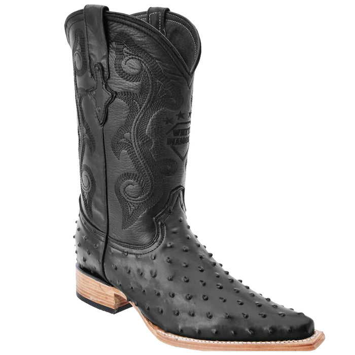 Black Ostrich Print Cowboy Boot Pointy Toe Pointed Toe