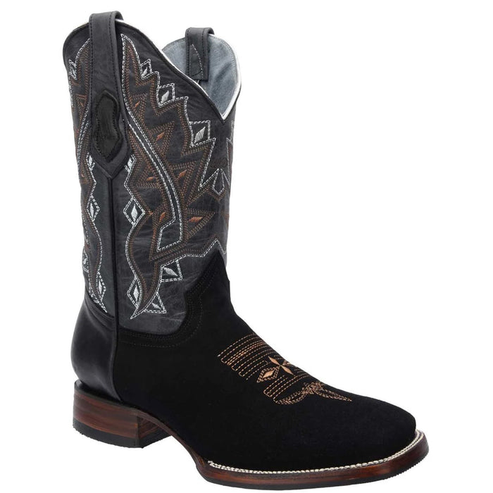 Black Cowboy Boot Nubuck Square Toe