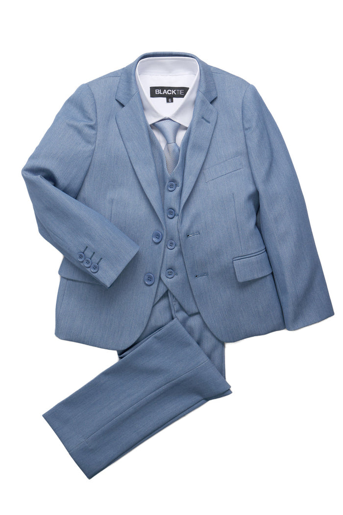 Liam Kids Denim Blue Suit (5-Piece Set) by BLACKTIE