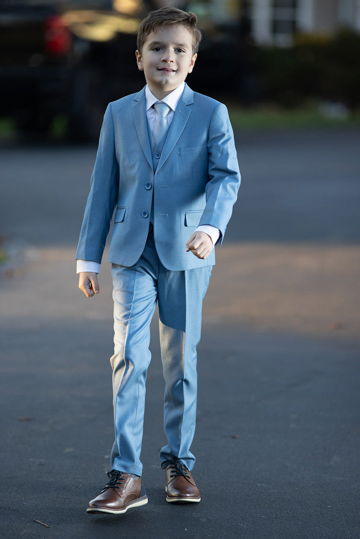 Liam Kids Denim Blue Suit (5-Piece Set) by BLACKTIE