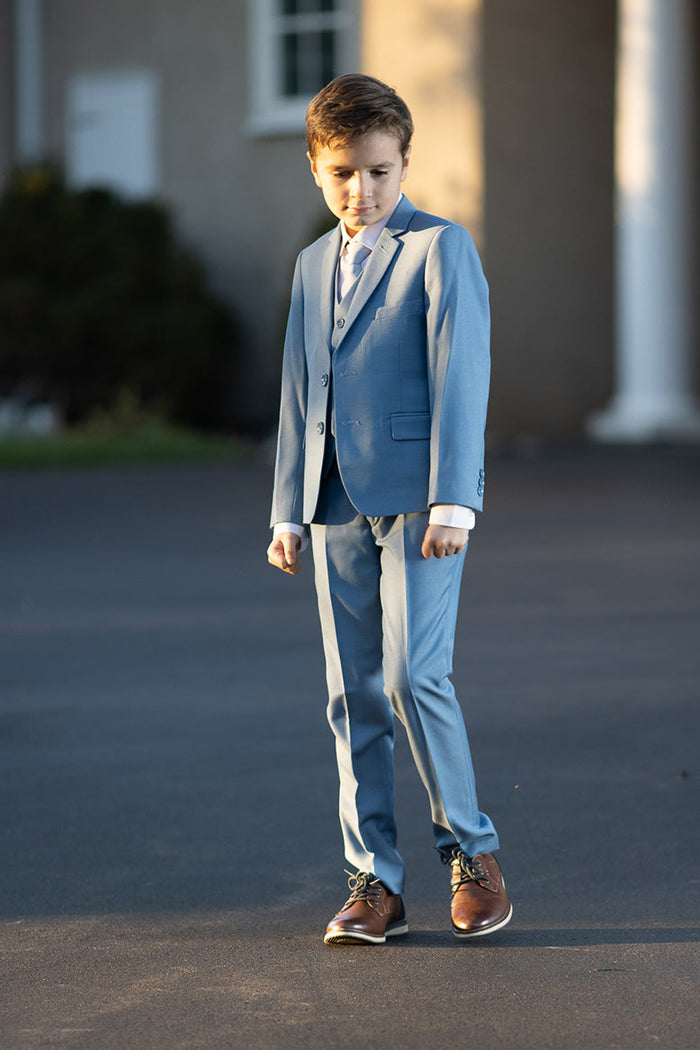 Liam Kids Denim Blue Suit (5-Piece Set) by BLACKTIE