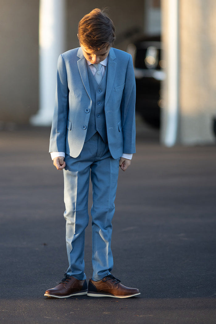 Liam Kids Denim Blue Suit (5-Piece Set) by BLACKTIE