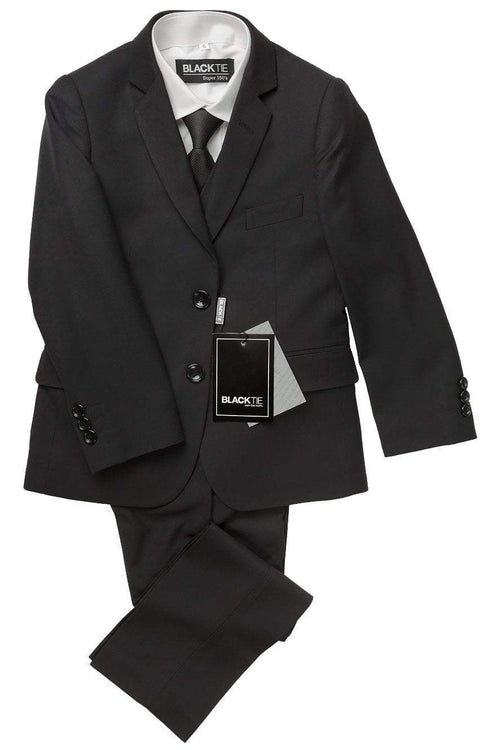 Premium Kids Black 5-Piece Wool Blend Suit BLACKTIE