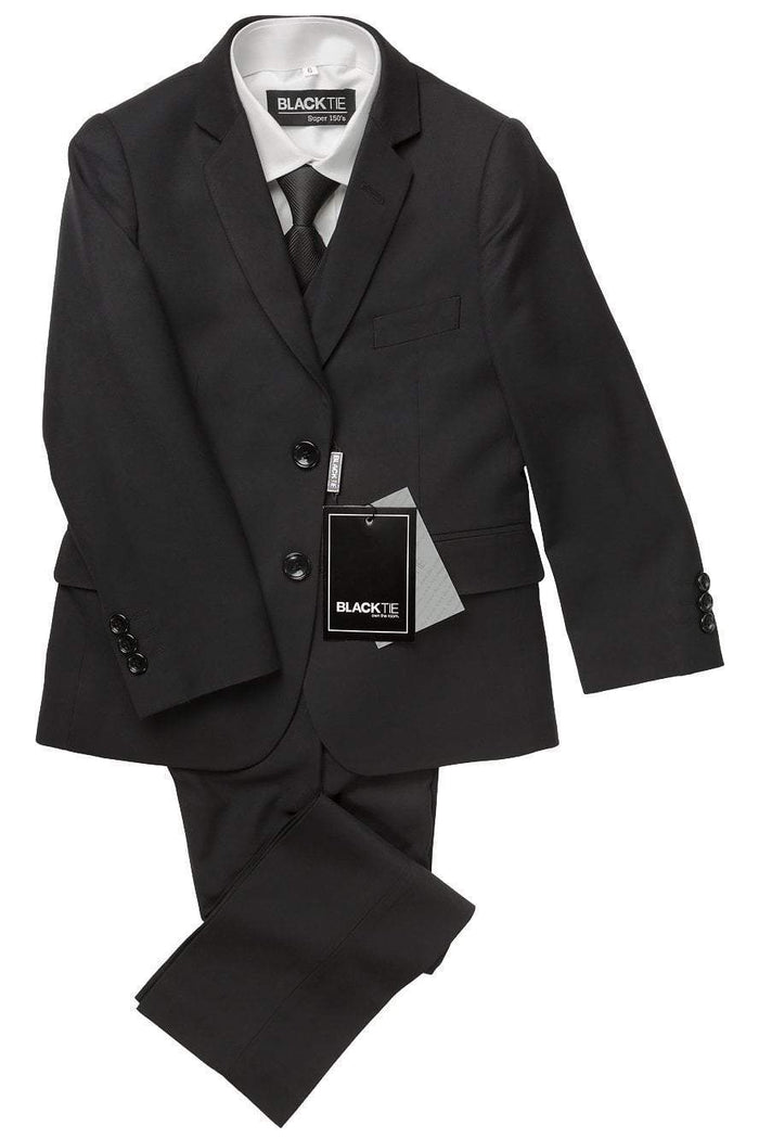 Premium Kids Black 5-Piece Wool Blend Suit BLACKTIE