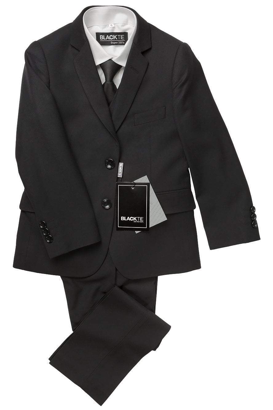 Premium Kids Black 5-Piece Wool Blend Suit BLACKTIE
