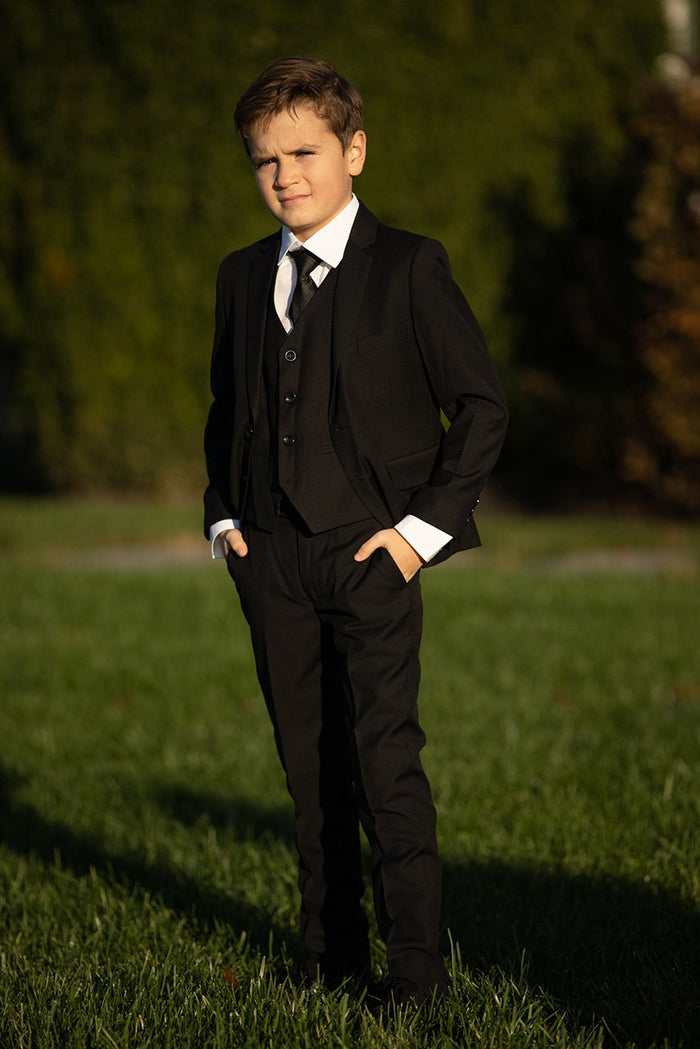 Premium Kids Black 5-Piece Wool Blend Suit BLACKTIE