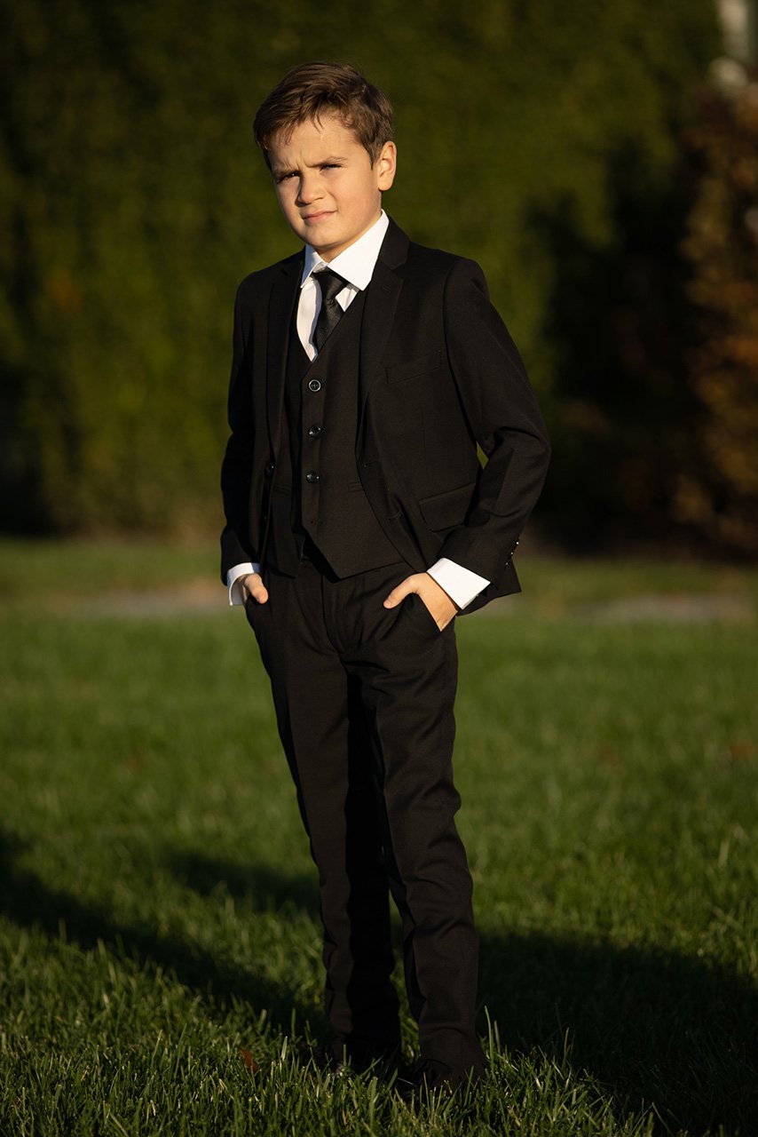 Premium Kids Black 5-Piece Wool Blend Suit BLACKTIE
