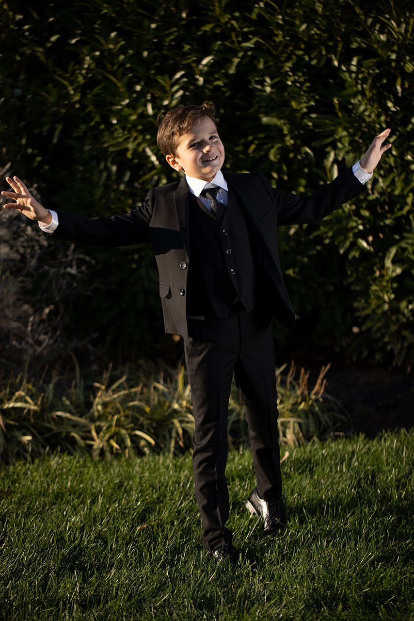 Premium Kids Black 5-Piece Wool Blend Suit BLACKTIE