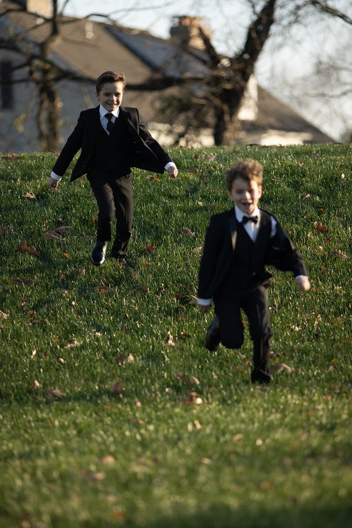 Premium Kids Black 5-Piece Wool Blend Suit BLACKTIE