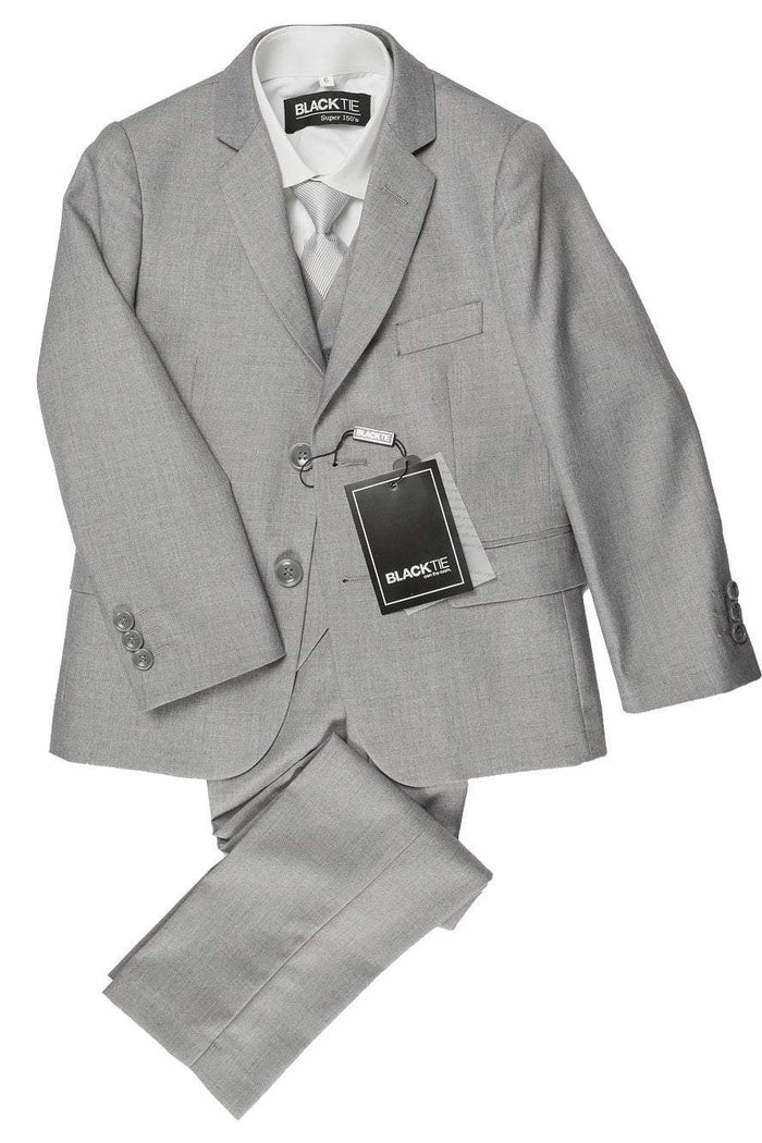 Premium Kids Heather Grey 5-Piece Wool Blend Suit by BLACKTIE