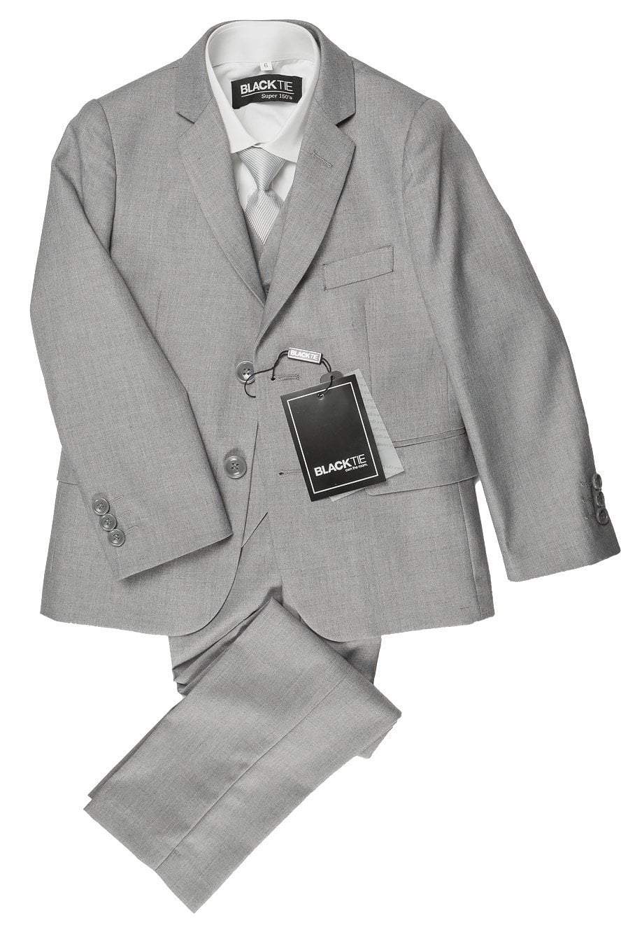Premium Kids Heather Grey 5-Piece Wool Blend Suit by BLACKTIE